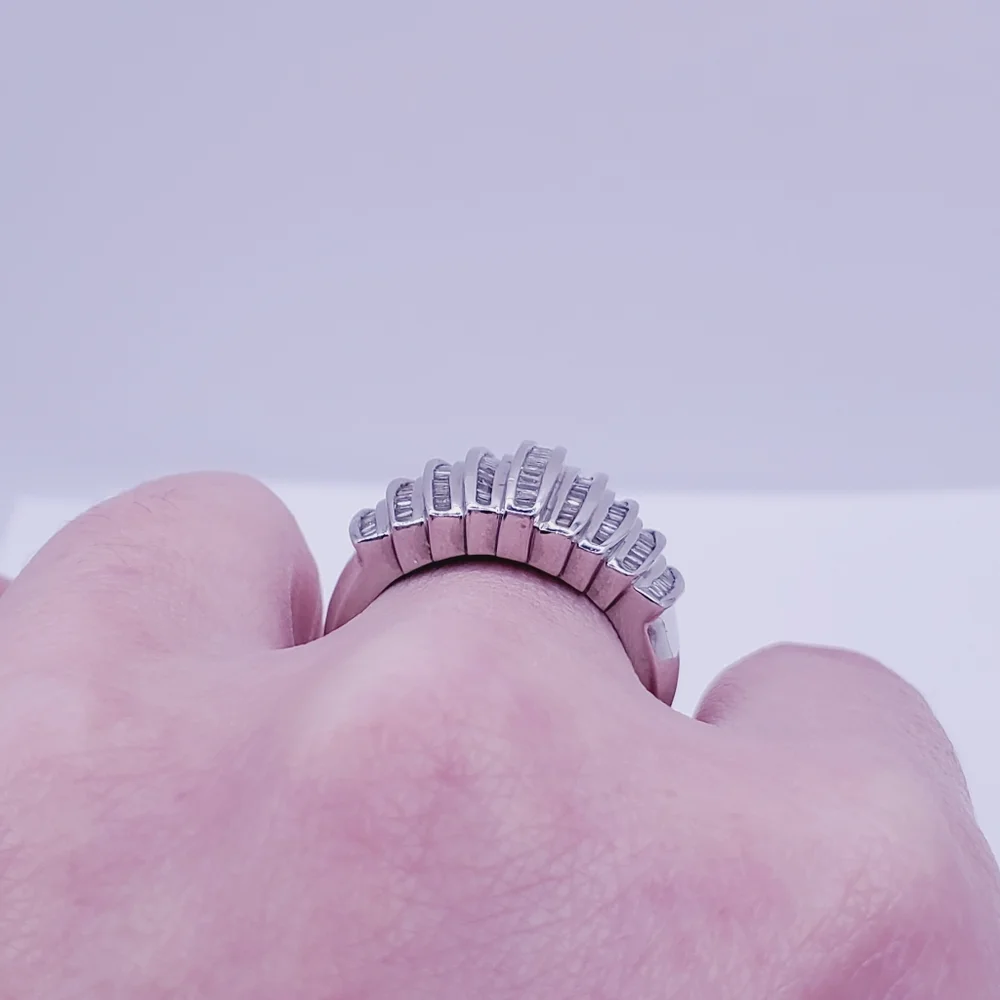 10k Solid White Gold Genuine Channel Set Baguette Diamond Statement Ring
